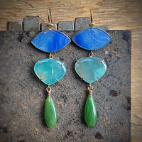 Dumortierite, Aquaprase, and Jade Earrings
